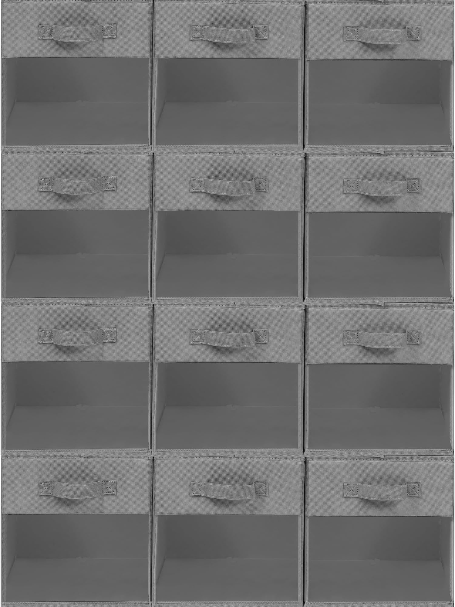 Storage Bins with Clear Window, 13x13 Storage Cubes, Collapsible Cube Storage Box, Fabric Closet Organizers with Handles for Home, Office, Shelf, Closets, Living Room, Grey, 12 Pack