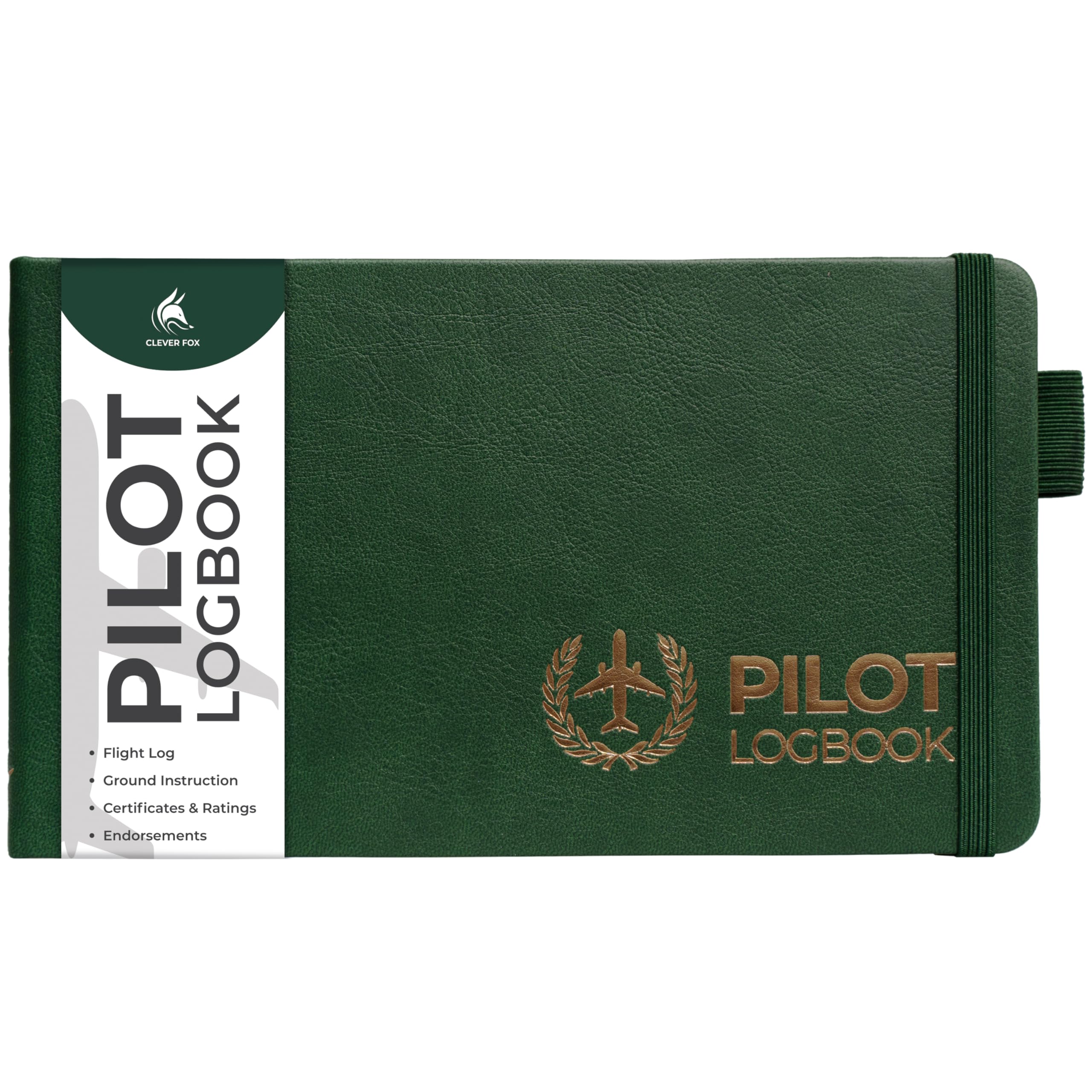 Clever Fox Pilot Logbook – Hardcover Flight Log Journal for Professional & Student Pilots – Aircraft Record Book, Aviation Gifts & Gear (Radar Green)