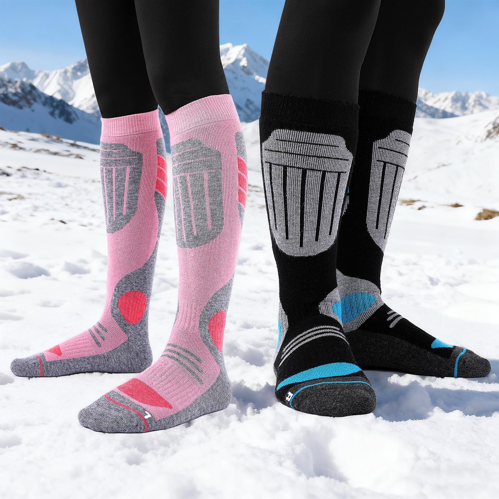 SukModen 2 Paia Calzini da Sci in Lana di Merino Per Signore e Signori, Lana Calda Termici Calzini Invernali Spessi Per Tempo Freddo, Neve, Sci, Snowboard, Caccia, Escursioni​