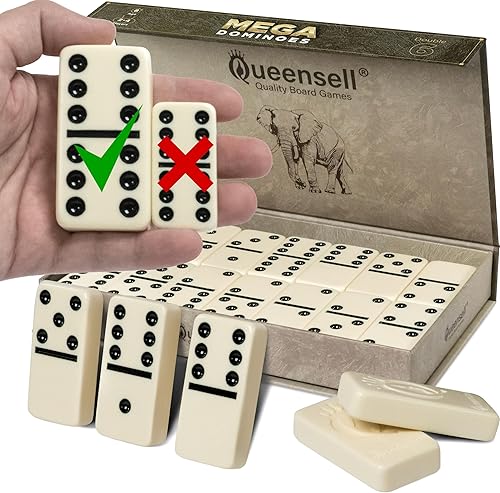 Miniatura 9 de Queensell Juego de dominó para adultos con 4 bastidores de dominó – Juego de dominó doble de 6 con soporte para dominó, juegos de mesa clásicos para