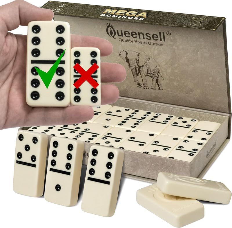 Mega Large 3" Dominoes Set for Adults and Kids – Dominoes Double 6 Classic Board Games – Double Six Domino Set with 28 Tiles and Gift Case, Juegos de Mesa (MEGA)