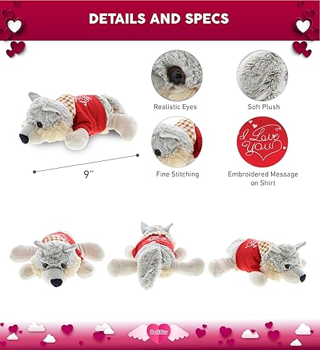 Miniatura 2 de DolliBu Peluche de San Valentín con texto en inglés "I Love You", lobo gris mentiroso, bonito regalo para el día de San Valentín, cumpleaños,