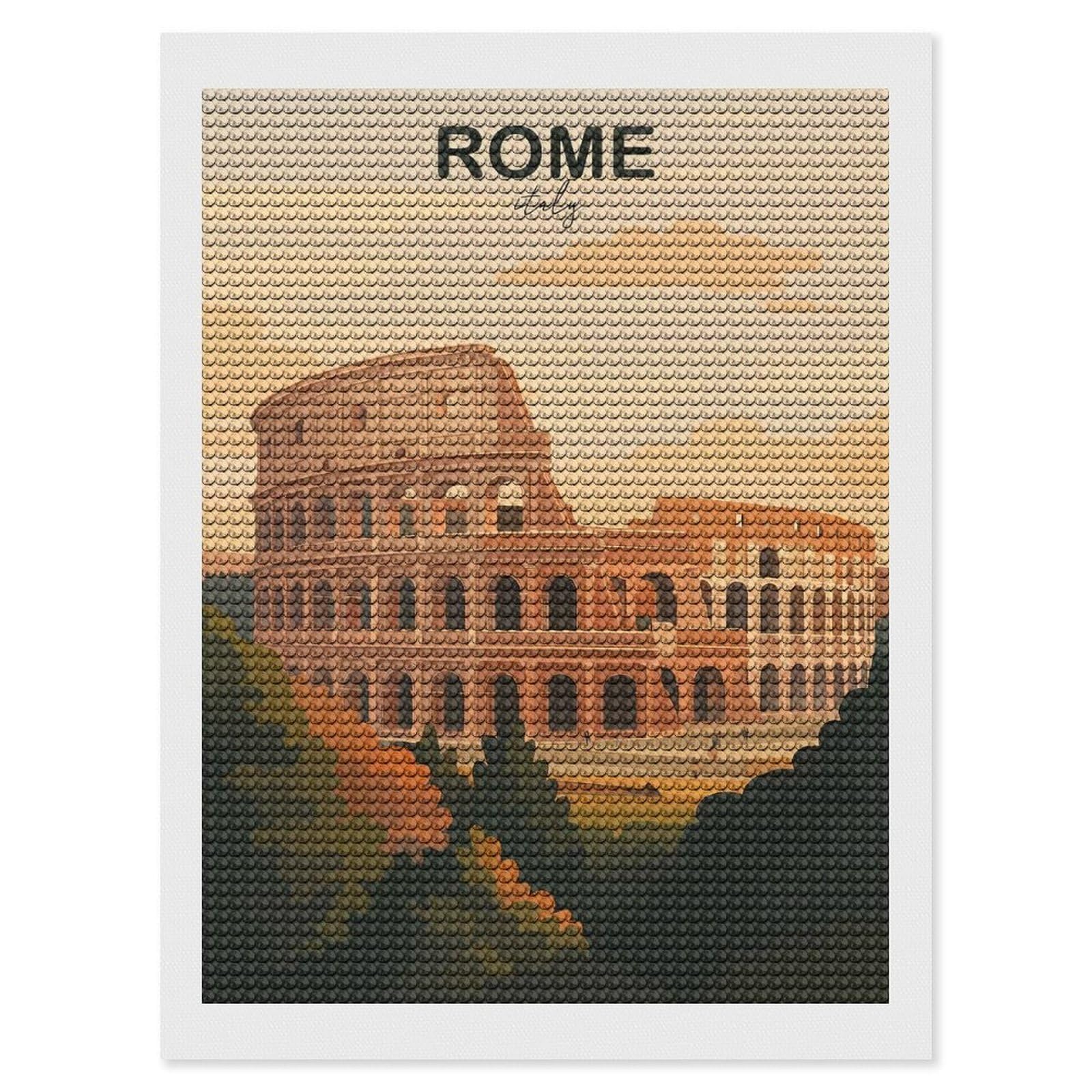 Junmoney Rome Italy Diamond Art Canvas 12"x16", Full Kit Included, Bedroom Decor, for Beginners, Thoughtful Handmade Gift