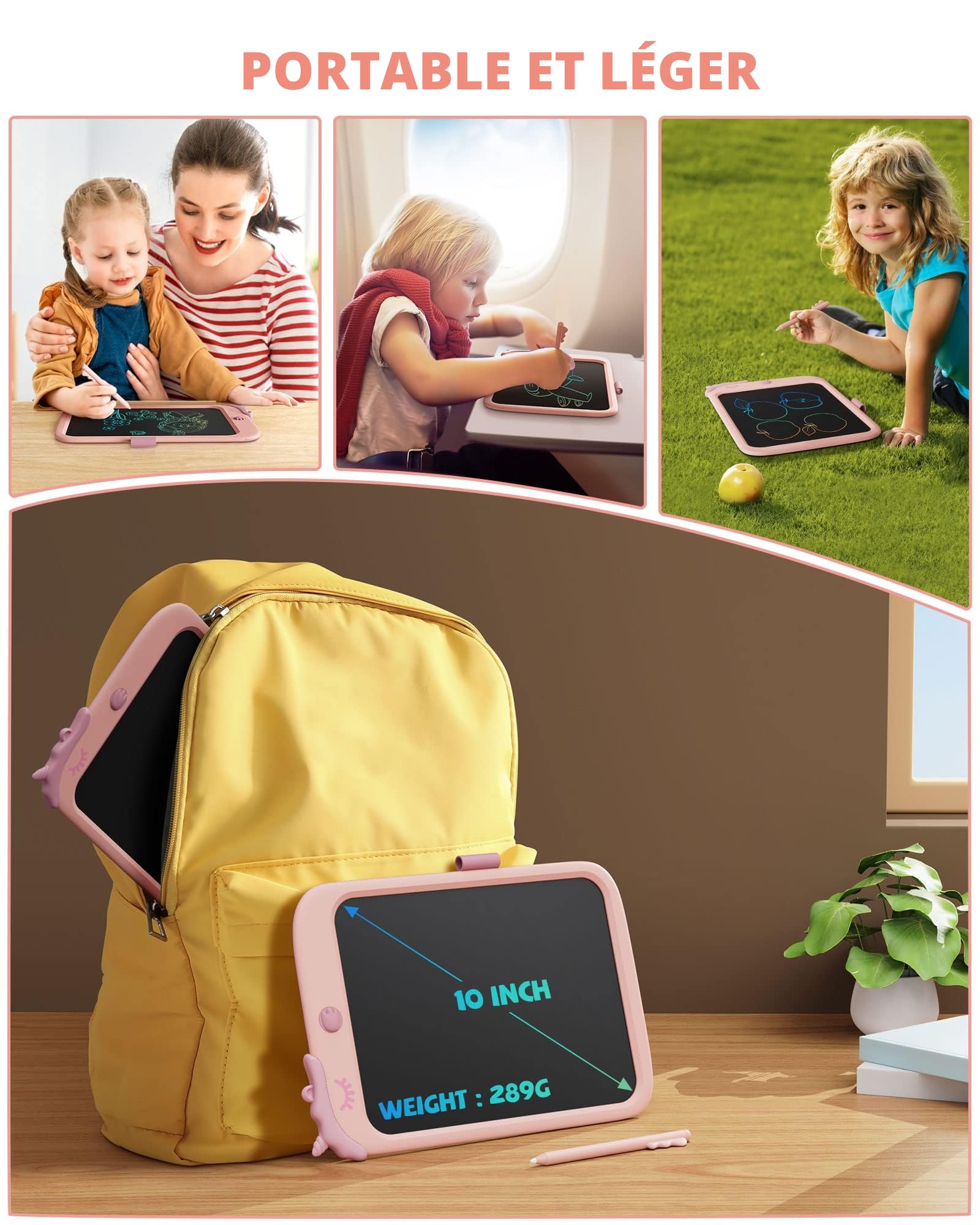 Tablette d'écriture LCD Licorne 10 pouces Doodle Board avec verrouillage jouet éducatif cadeau 3-6 ans Rose