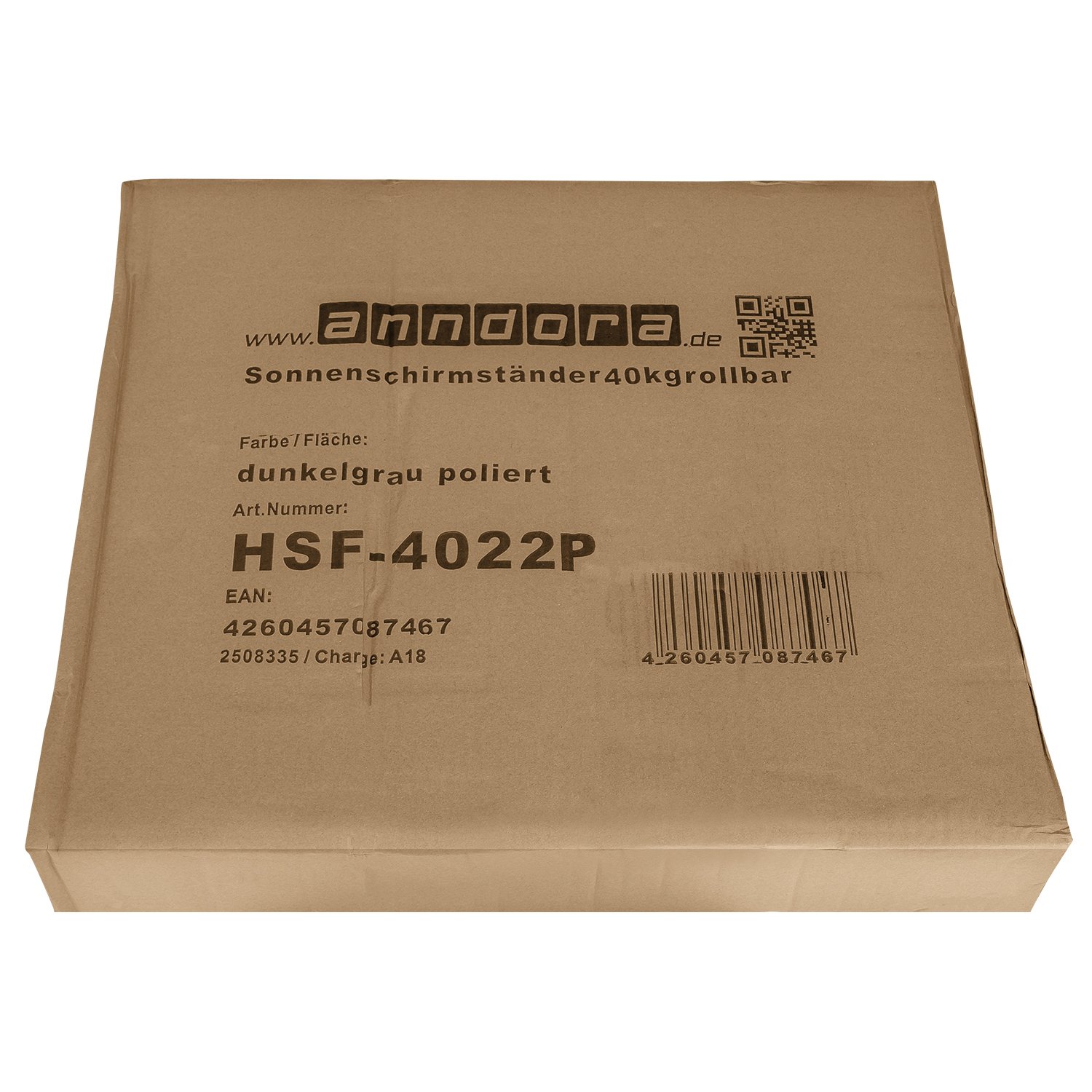 anndora Granit Sonnenschirmständer 40kg rollbar 45x45cm Adapter 48, 38mm - dunkelgrau poliert