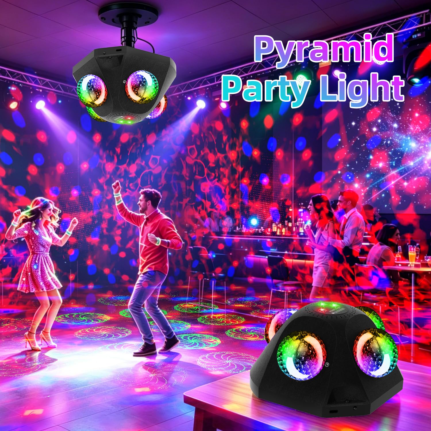 7 in 1 Discokugel RGBW Wasserwelleneffekt und Rot-Grün Muster | RGBW, Fernbedienung, Musikgesteuert, Stroboskop und Automatik, USB-C, Discolicht Partylicht für Party