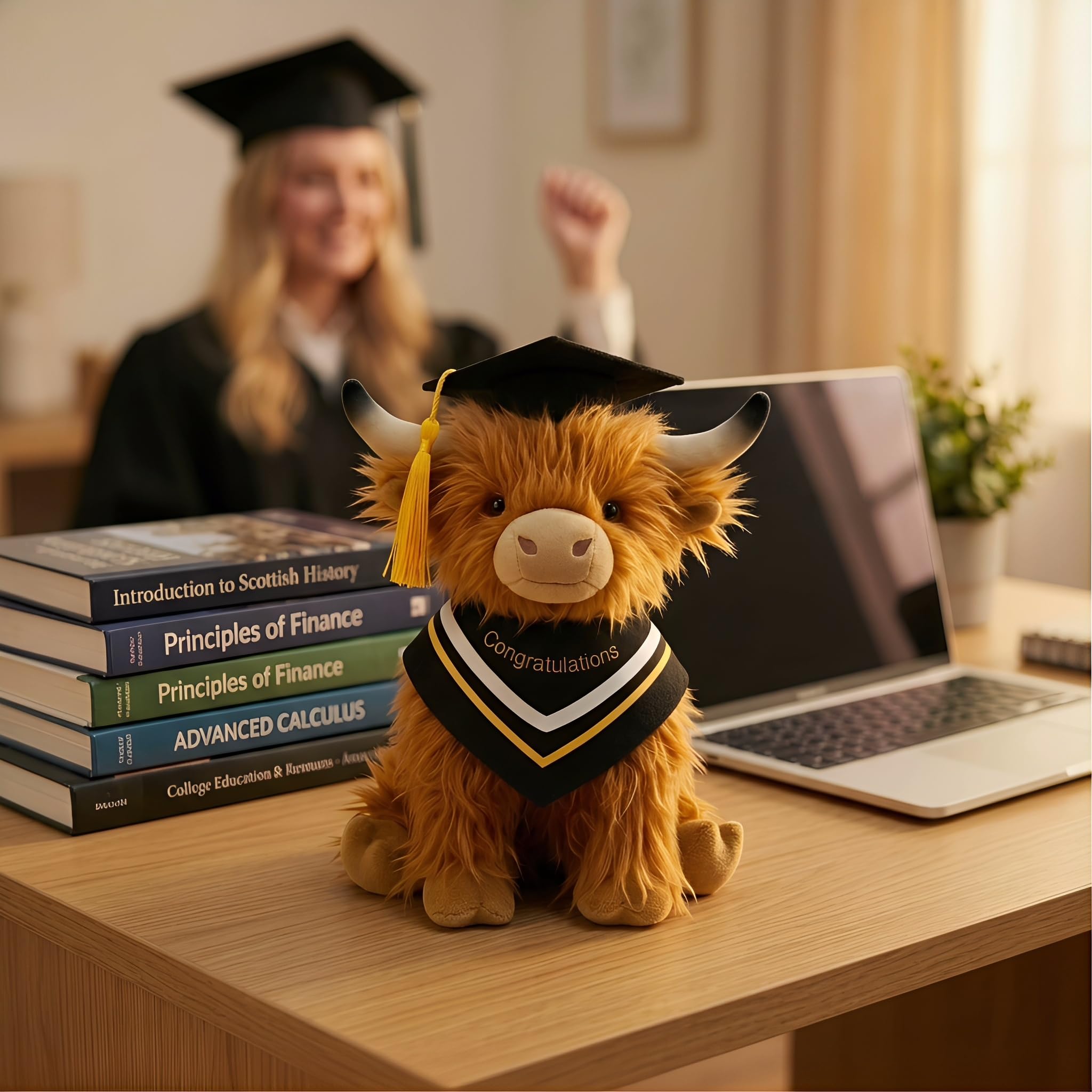 GADITIEK Graduation Gifts 2026 Highland Cow Plush – 25CM Large Graduation Bear Alternative, Soft Keepsake with Cap & Gown, Graduation Gift for Her Him, Unique Graduation Present — view 2