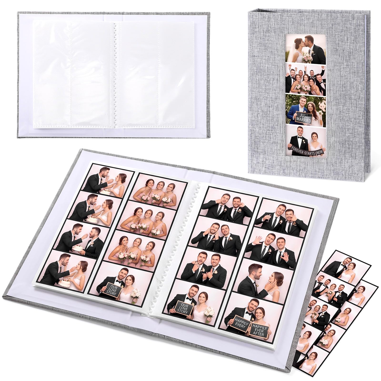 Hardcover Linen Photo Booth Strip Album for Wedding or Party, Grey
