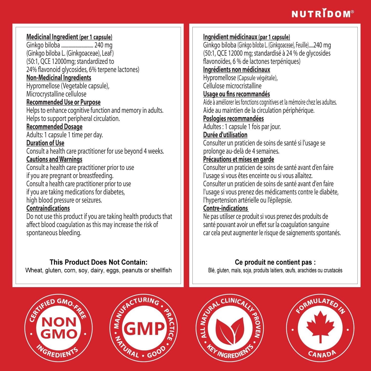 Nutridom Ginkgo Biloba 12000 mg – Extra Strength 24% Flavonoid, 6% Terpene – Memory, Focus & Circulation Support – Non-GMO, Vegan, 60 Capsules (60 Day Supply) - Image 7