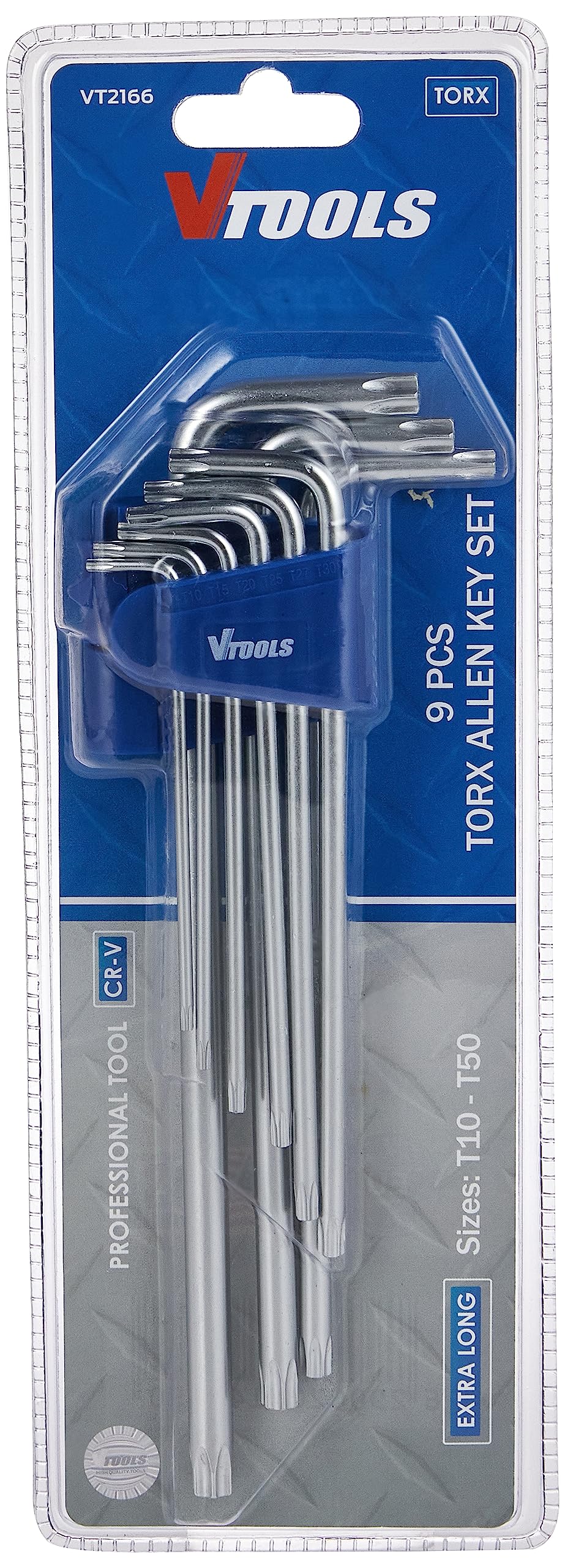 VTOOLS 9 Piece Extra Long Chrome Vanadium Torx Key Wrench Set(1.5-10mm), Portable Hex Key Set For Basic Home Repair And General Applications, VT2166