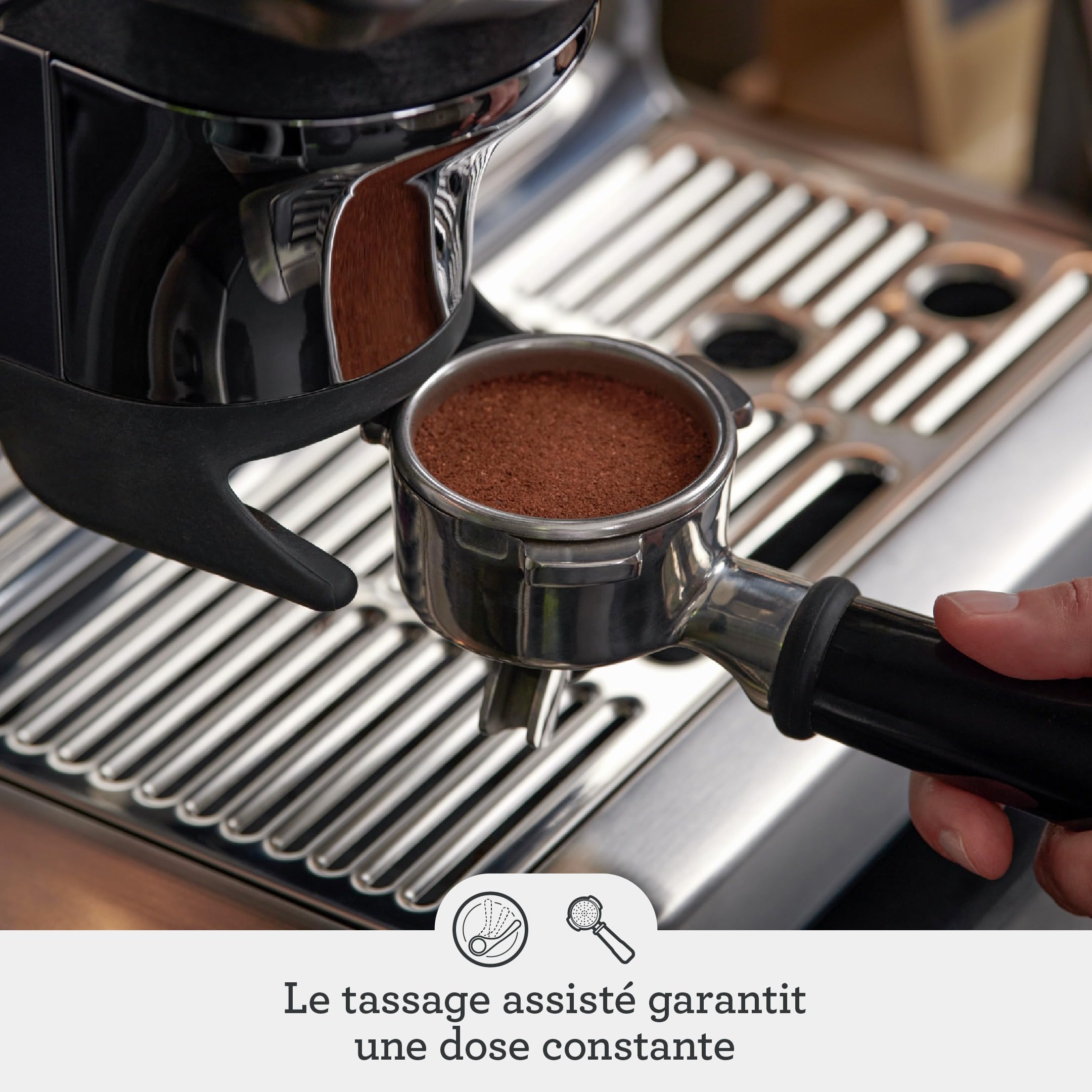Sage The Barista Express Impress, Acier Inoxydable Brossé | Moulin à Meules Coniques 25 Réglages, Dosage Intelligent, Tassage Assisté 10kg; Porte-Filtre 54mm pour un Espresso Précis