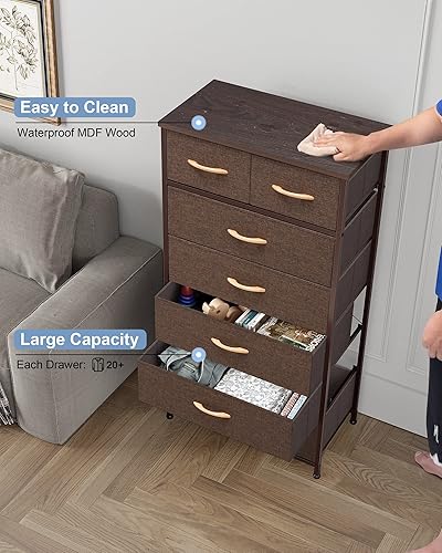 Miniatura 5 de Cómoda Crestlive Products vertical, torre de almacenamiento, con estructura robusta de acero, parte superior de madera, cajones de tejido fáciles de