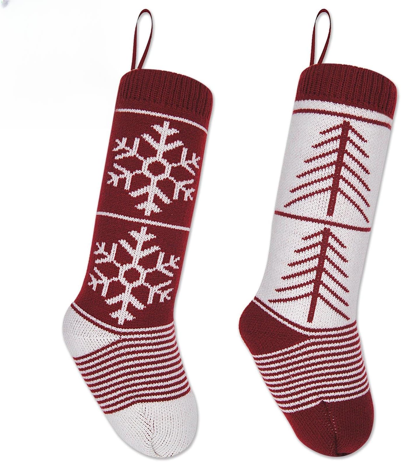 LimBridge 2 Pack 19" Large Knit Knitted Christmas Stockings, Xmas Tree/Snowflake Rustic Personalized Stocking Decorations for Family Holiday Season Decor, Style B