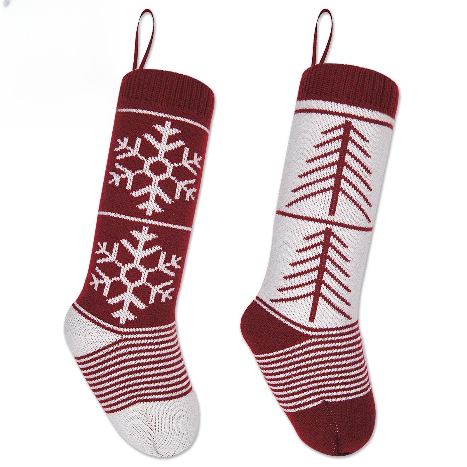 LimBridge 2 Pack 19" Large Knit Knitted Christmas Stockings, Xmas Tree/Snowflake Rustic Personalized Stocking Decorations for Family Holiday Season Decor, Style B