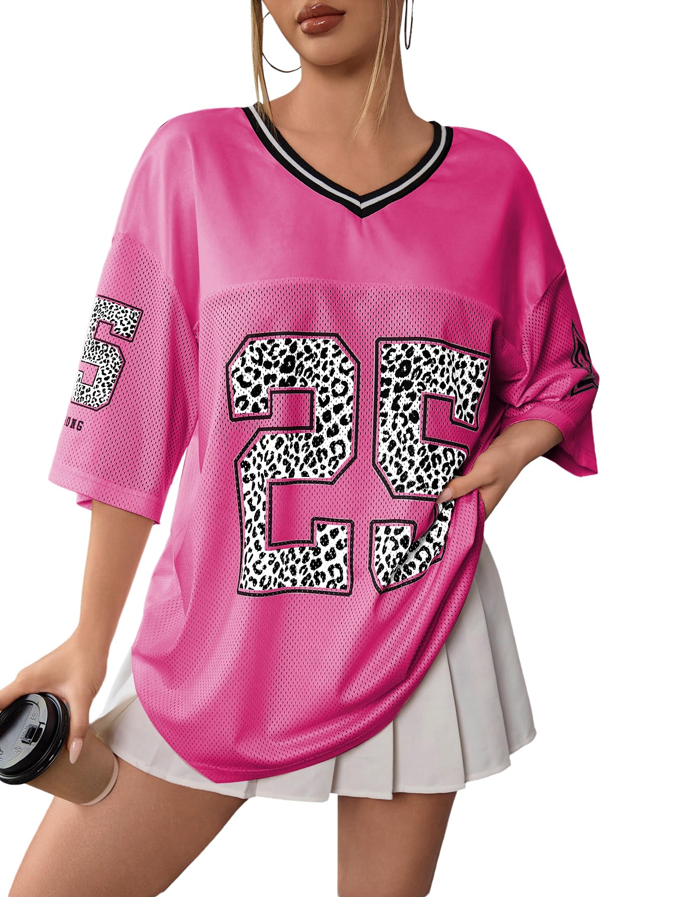 SOLY HUXJersey Shirts for Women Y2k Graphic Number Oversized Tees V Neck Half Sleeve Cute Soccer Streetwear T Shirt Tops