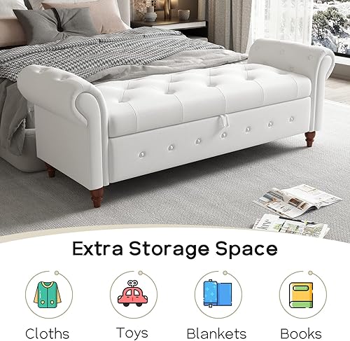 Miniatura 7 de NIOIIKIT Banco otomano de almacenamiento de 63 pulgadas banco otomano copetudo con botón en el extremo de la cama sofá otomano enrollado para