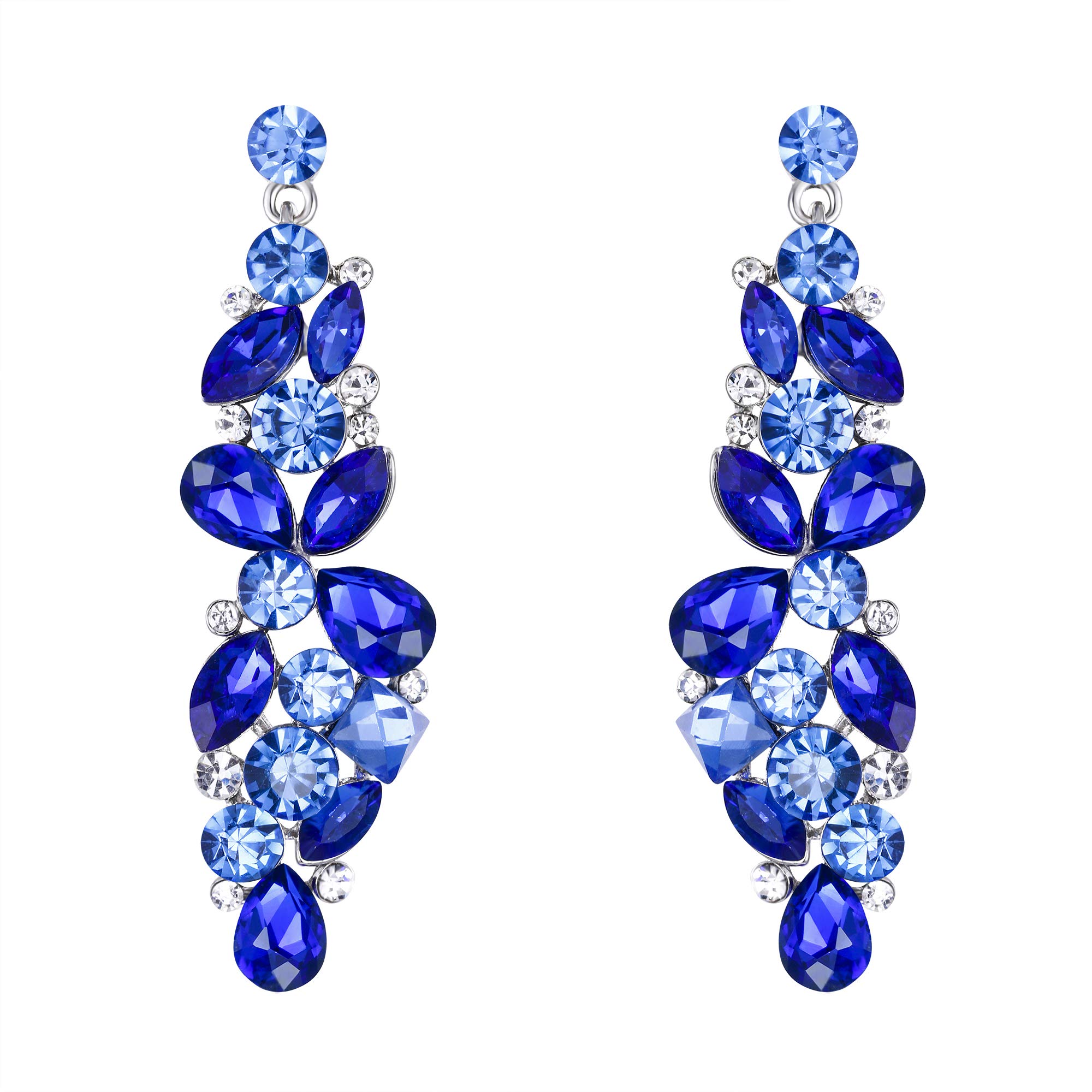 Bridal Tear Drop Flower Cluster Dangle Earrings Crystal Rhinestone