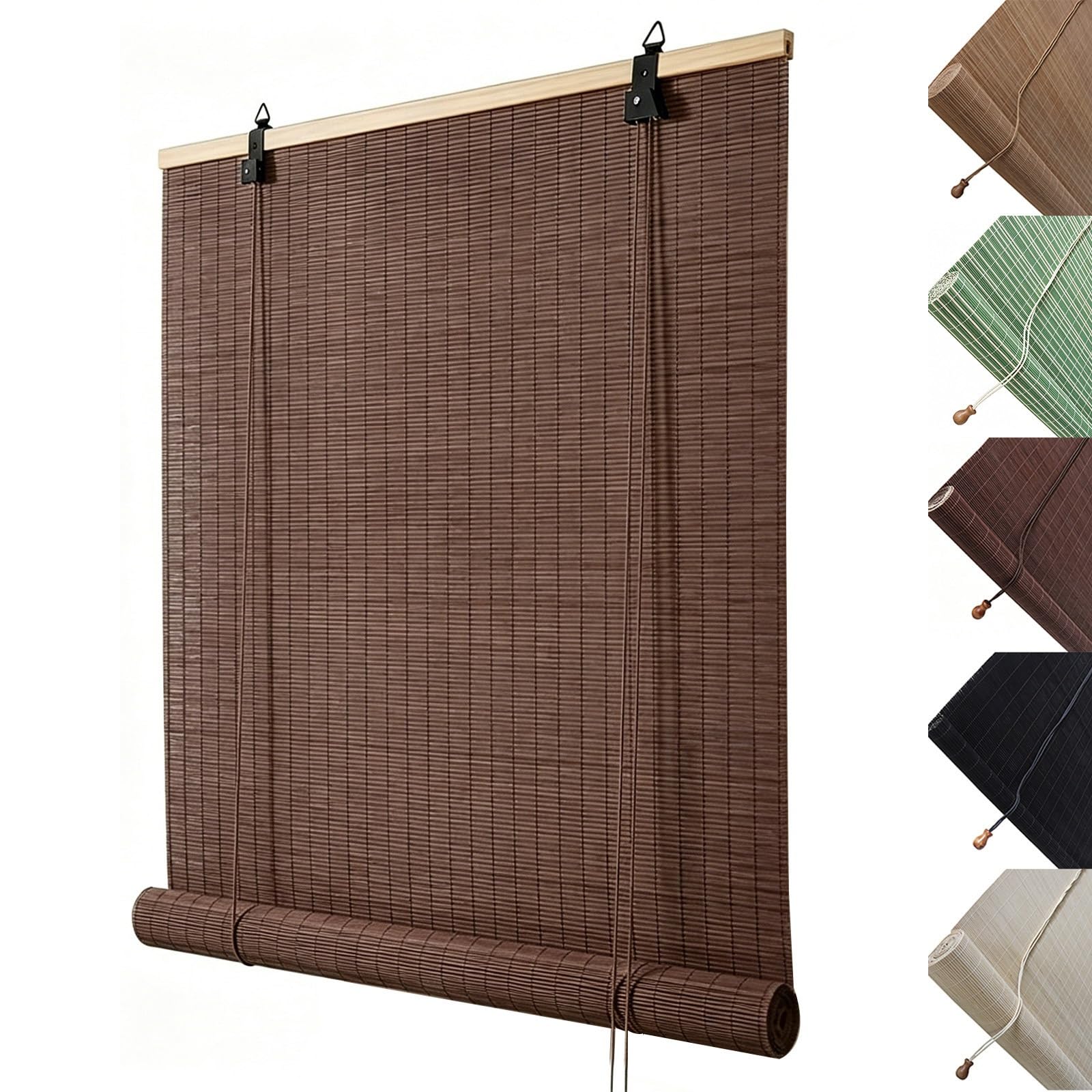 Bambusrollo Outdoor Wetterfest, Balkon Sichtschutz & Sonnenschutz Rollo Außenbereich, Natur Holzjalousie Seitenzugrollo Raffrollo für Fenster Tür Terrasse & Garten(Maroon,W160xH190cm)