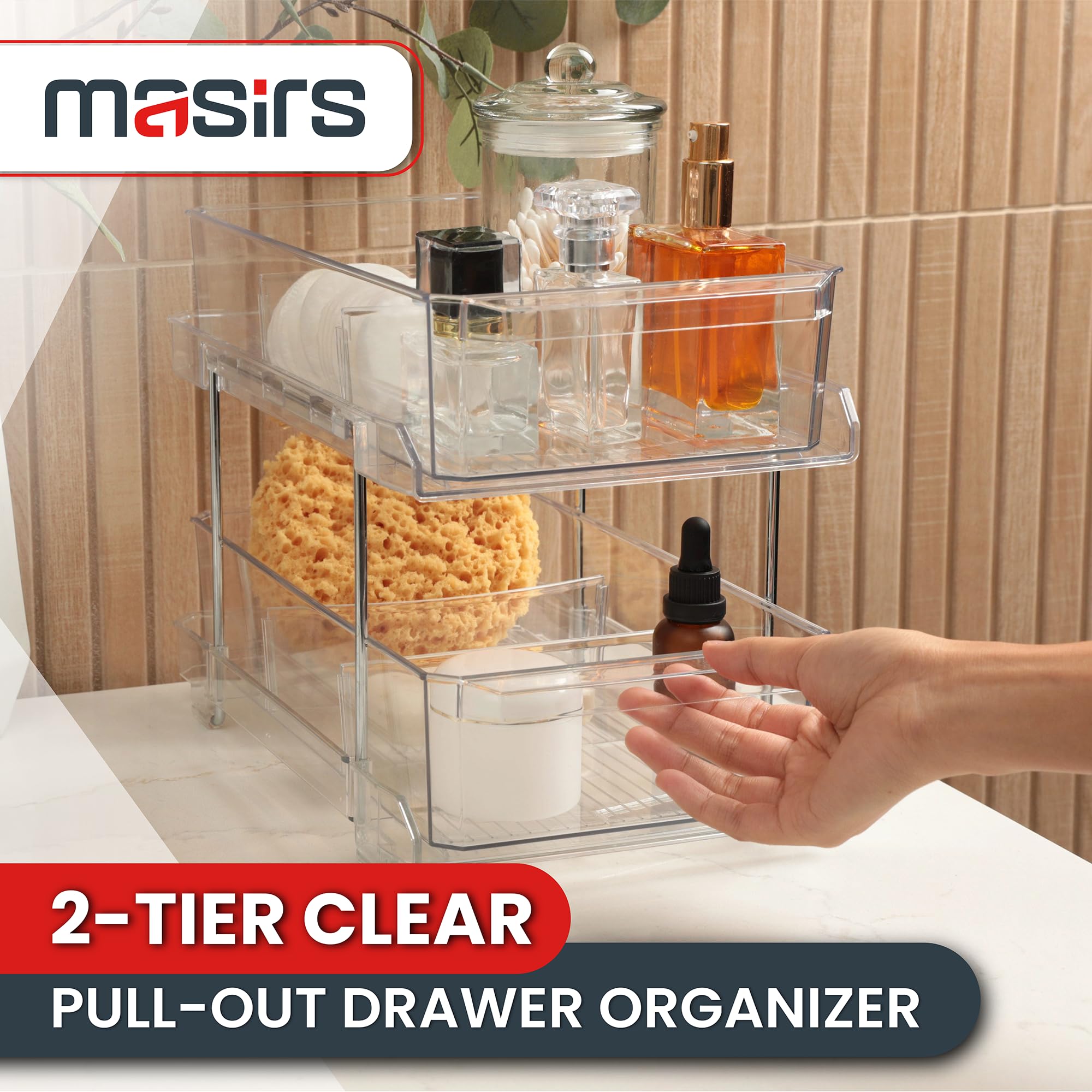 Organizador de cajones extraíble transparente de 2 niveles, organizador de maquillaje y armario elegante, compacto y resistente, solución de almacenamiento de cocina de fácil montaje, ideal 2