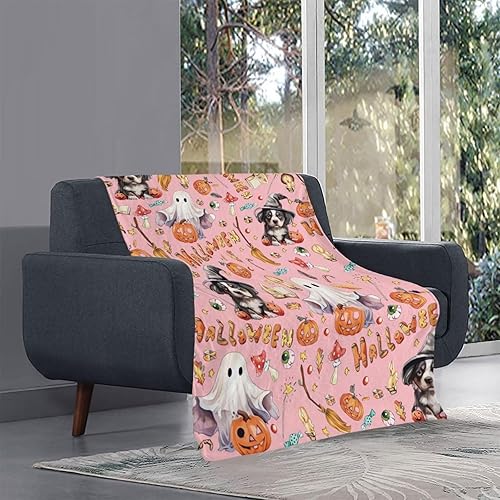 Miniatura 6 de Manta de Halloween de otoño rosa calabaza linda manta de fantasma para mascotas, manta de felpa suave y mullida, manta decorativa para sofá cama,