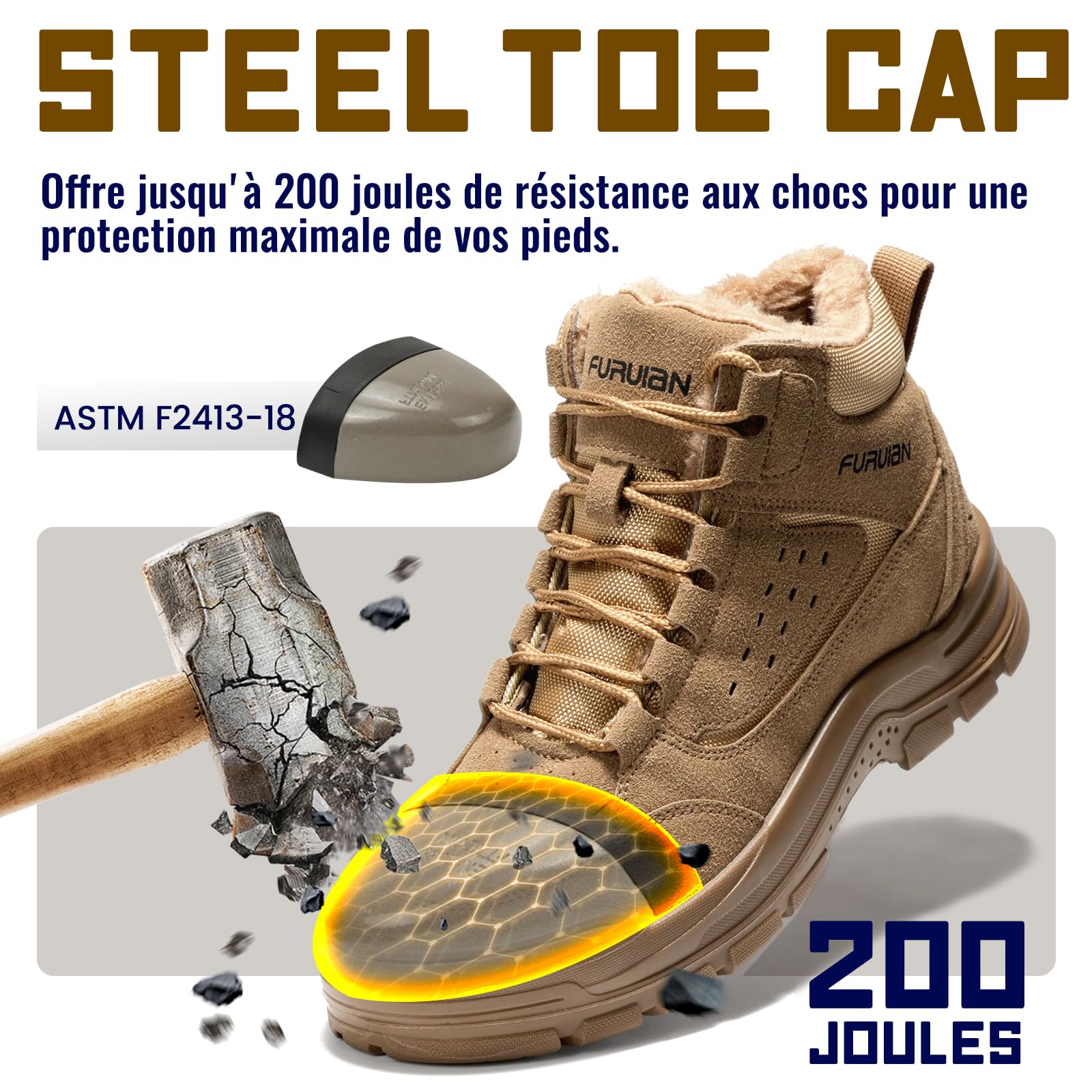 Furuian Sicherheitsstiefel mit Stahlkappe Herren Leicht Arbeitsschuhe Winter Damen rutschfest Sicherheitsschuhe Stahlkappe Arbeitsschuhe Herren Winter Damen Weich