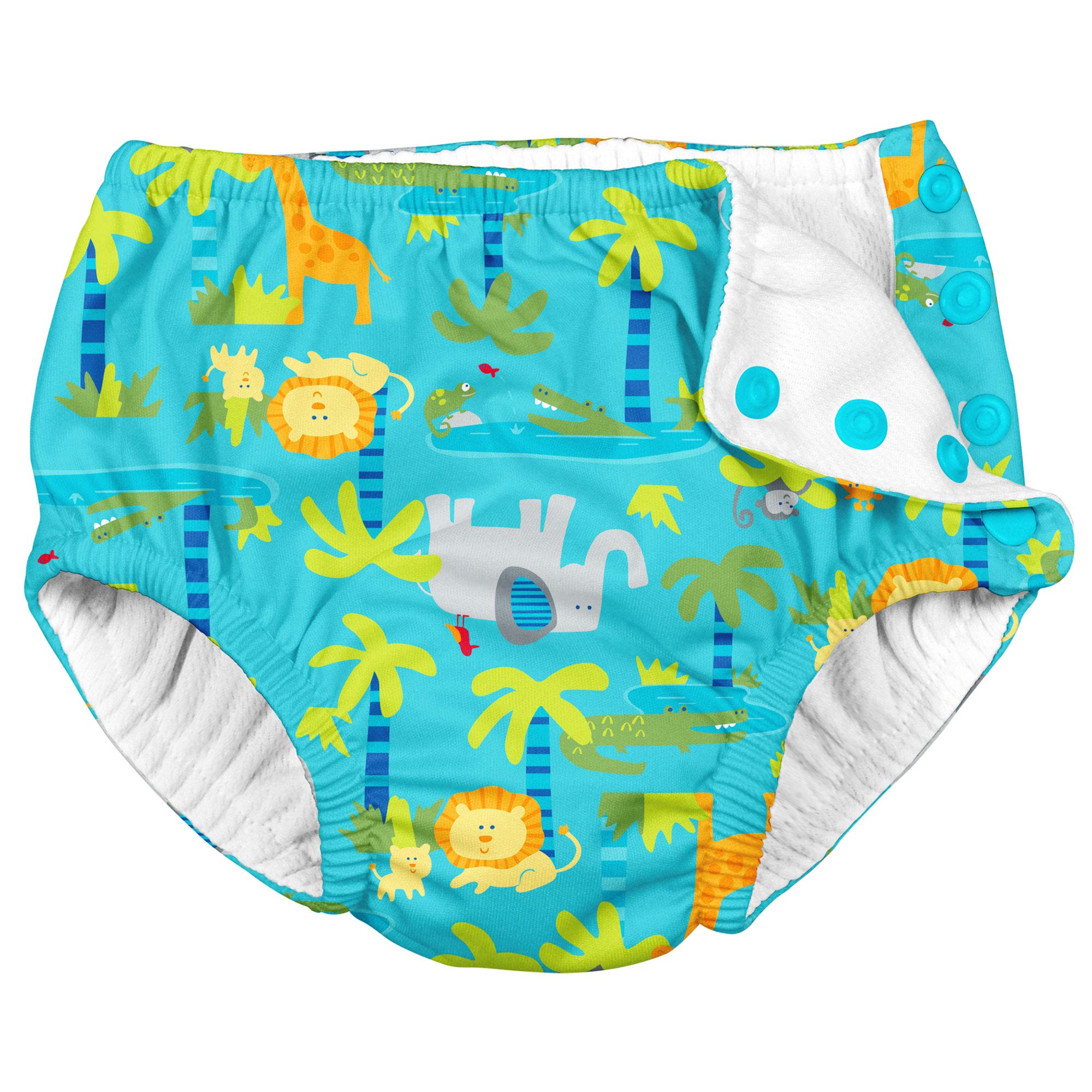 i Play by Green Sprouts Boys Reusable Absorbent Baby Swim Diapers - Swimming Suit Bottom | No Other Diaper Necessary Aqua Jungle 6 Months