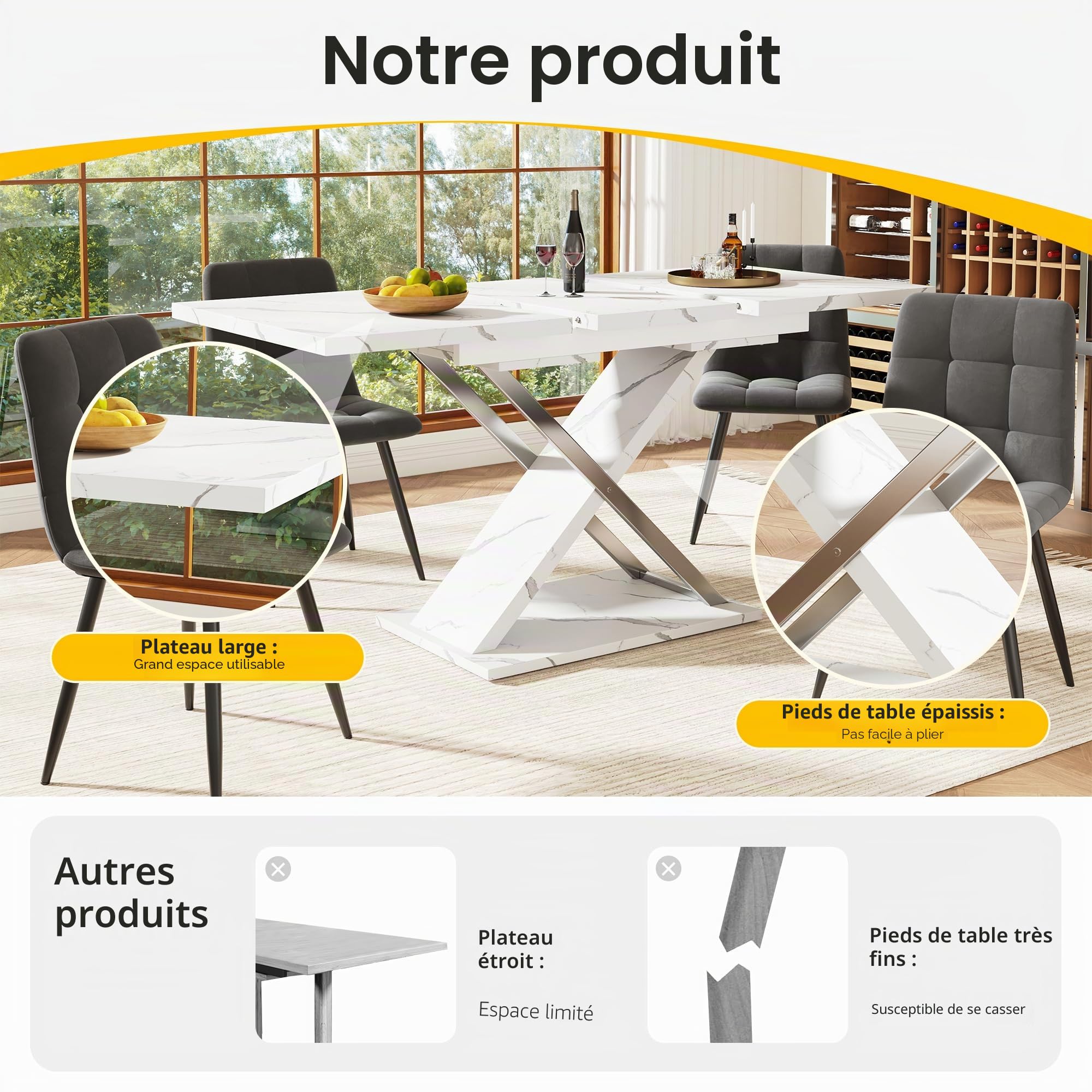 Zepneiy Table à Manger Extensible, Table Cuisine avec croisillons, Design Moderne pour Salon Bureau à Domicile et Cuisine,118-157x75cm Blanche