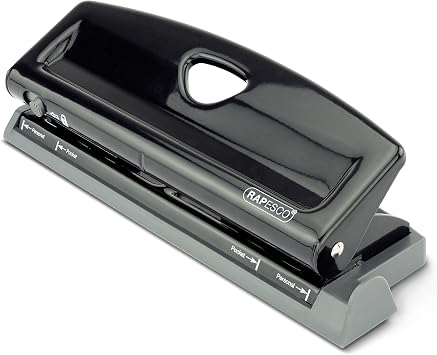 Rapesco 1725 Adjustable 6-Hole Punch, 4 x Different Positions, 9 Sheets Capacity, Metal Six Holes Puncher with Lock-Down Handle, Works with A5, A6, Compact, Slimline, Pocket, Filofax Mini, Black