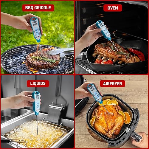 Miniatura 7 de Termómetro digital de carne, termómetro de lectura instantánea para alimentos, temporizador de cocina impermeable antideslizante y termómetro de