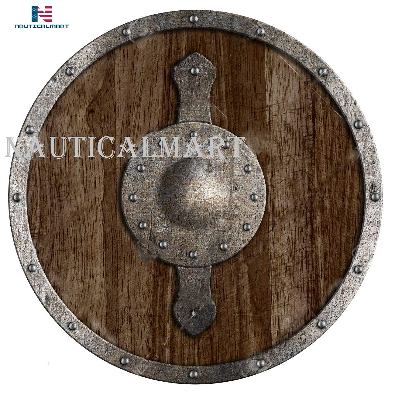 Nautical-Mart Old Viking Wooden Shield - SCA/LARP/Norse/Norway/Antique/Armor