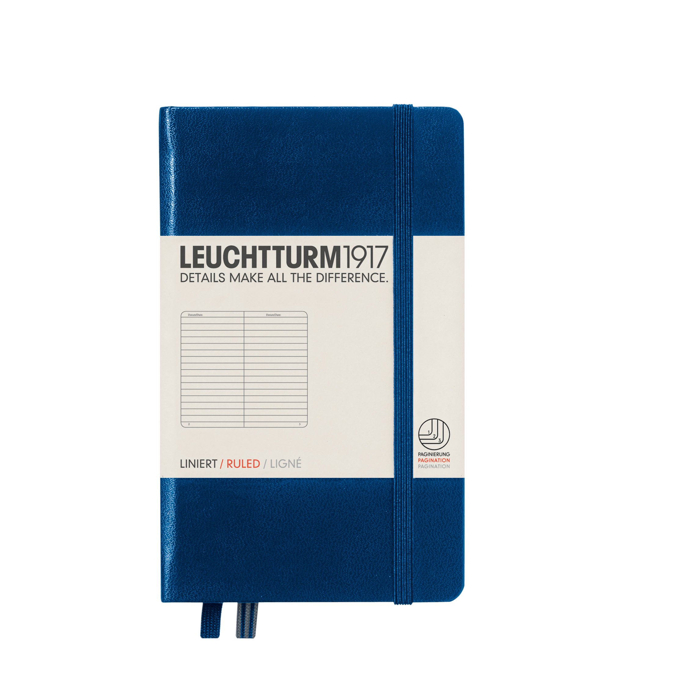 LEUCHTTURM1917 (342918 Notebook Pocket (A6), Hardcover, 187 numbered page, ruled, navy