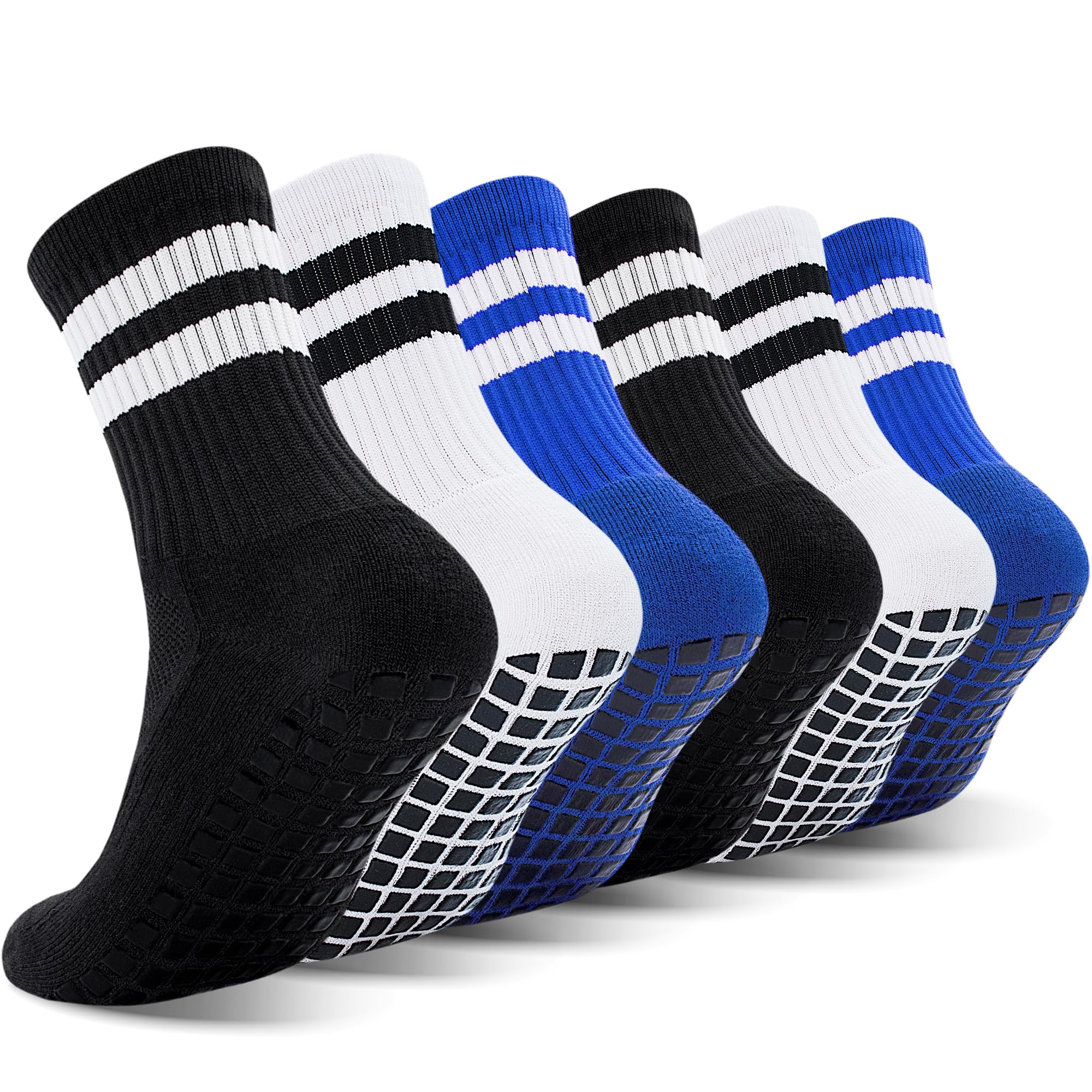 ELUTONG Youth Grip Soccer Socks Kids Grips Athletic Sports Crew Sock for Baseball Football Basketball Boys Girls 6 Pack