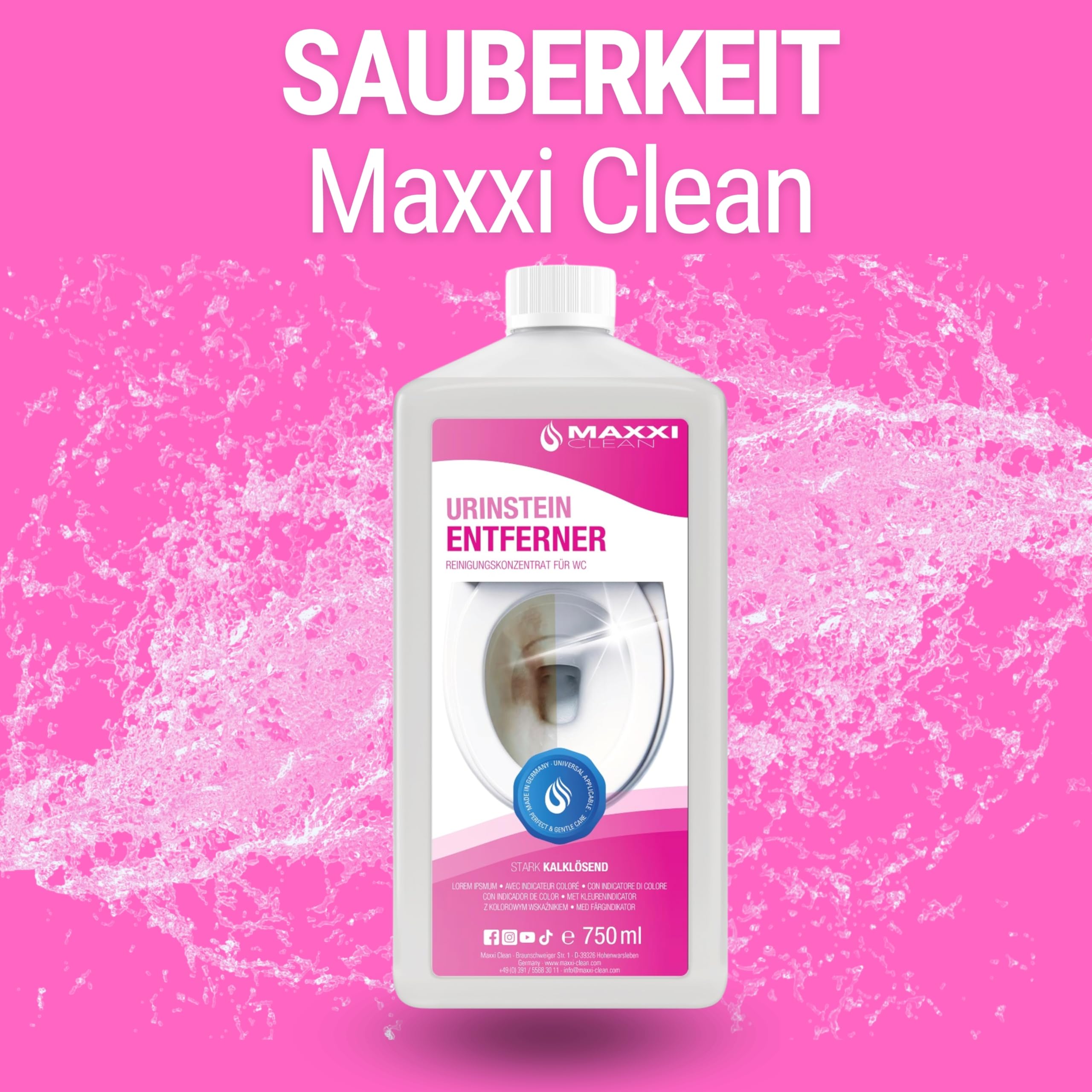 Maxxi Clean | 6 x 750 ml środek do usuwania kamienia moczowego [bardzo mocny] | bardzo mocny i oszczędny środek do czyszczenia WC | usuwa uporczywe osady, takie jak kamień moczowy i kamień wapienny