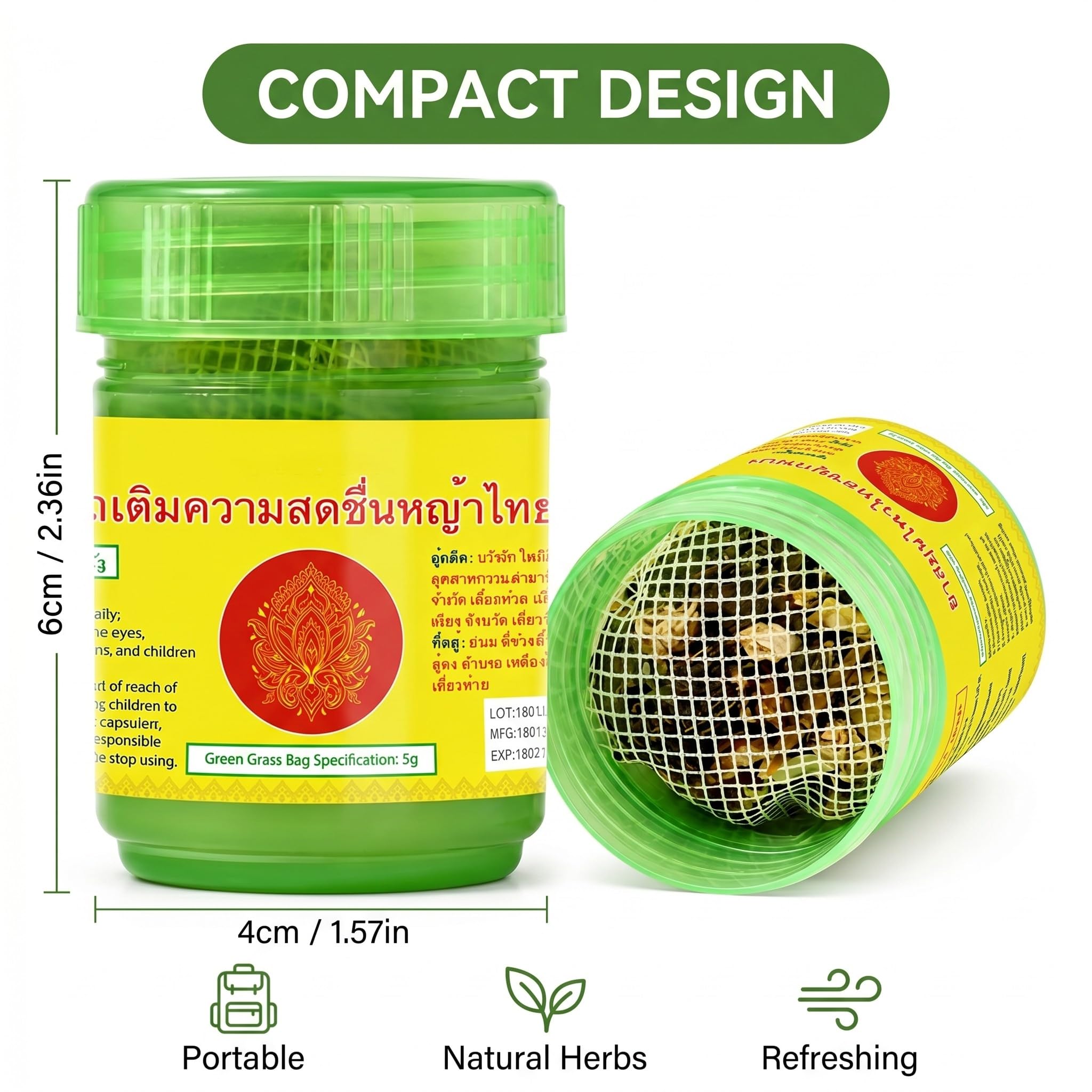 2 Pezzi Inalatore Thailandese, Inalatore a base di erbe Bottiglia verde, Ideale per la casa, l'ufficio o i viaggi