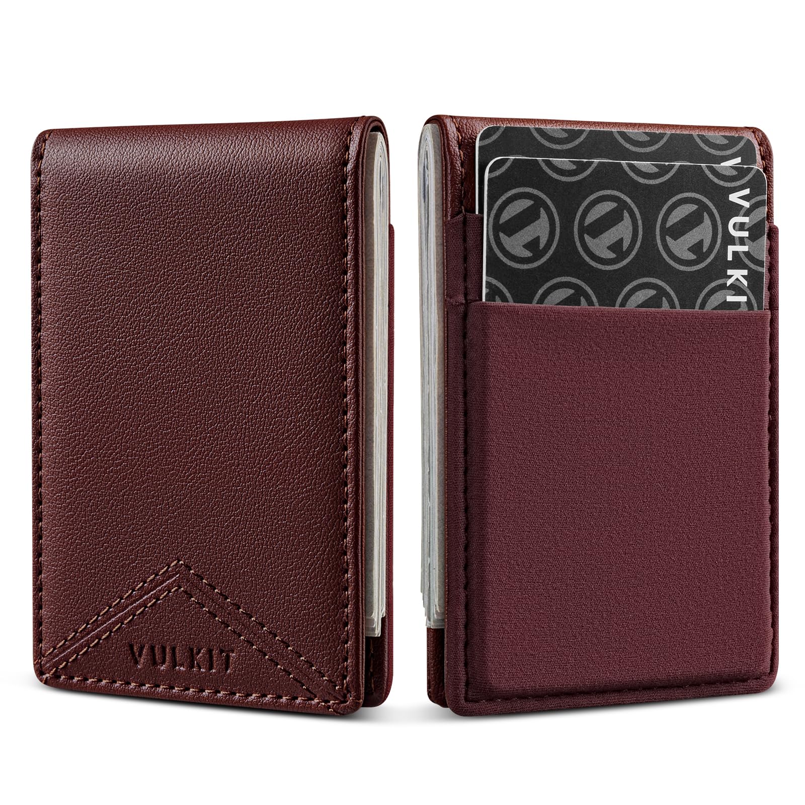 VULKIT Portafoglio sottile con fermasoldi, sottile, porta carte di credito e tasca frontale, stile minimalista, da uomo, in pelle con clip magnetica per banconote, può contenere contanti e carte