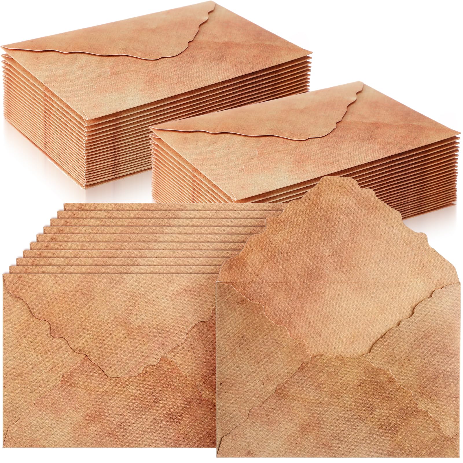 Seajan 100 Pcs Deckle Edge Vintage Antiqued Envelope 200 GSM Thick Cotton Watercolor Decorative Paper Envelopes for Craft Announcement Invitation