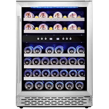 Phiestina 46 Bottle Wine Cooler 24 Inch Dual Zone Built-in or Freestanding Wine Refrigerator with Compressor Cooling System
