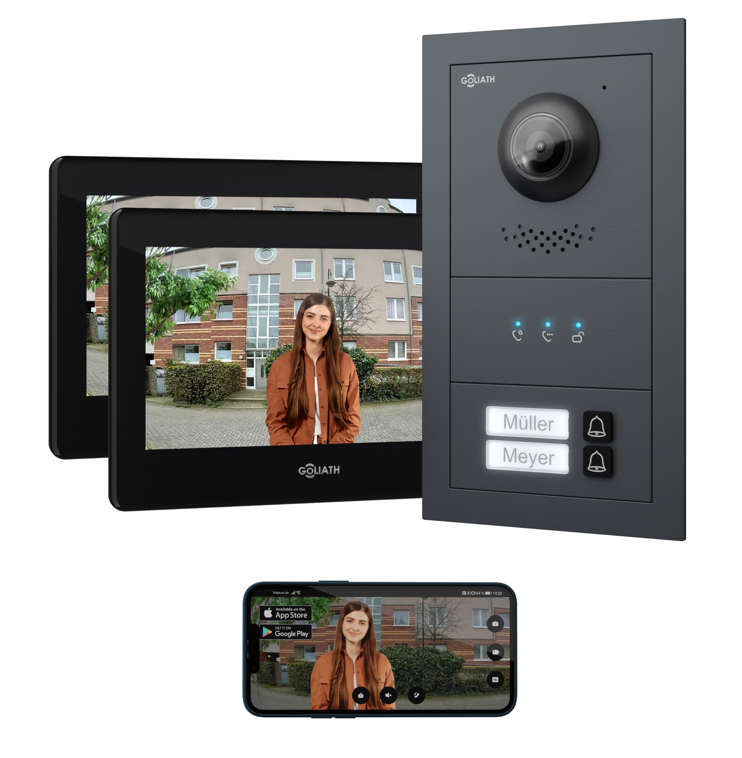 GOLIATH Basic Line Türklingel & Türsprechanlage mit Kamera für [MEHRFAMILIENHAUS] mit Smartphone App - Klingel mit Kamera & Monitor - Doorbell Camera - Video Sprech - & Gegensprechanlage mit Türöffner