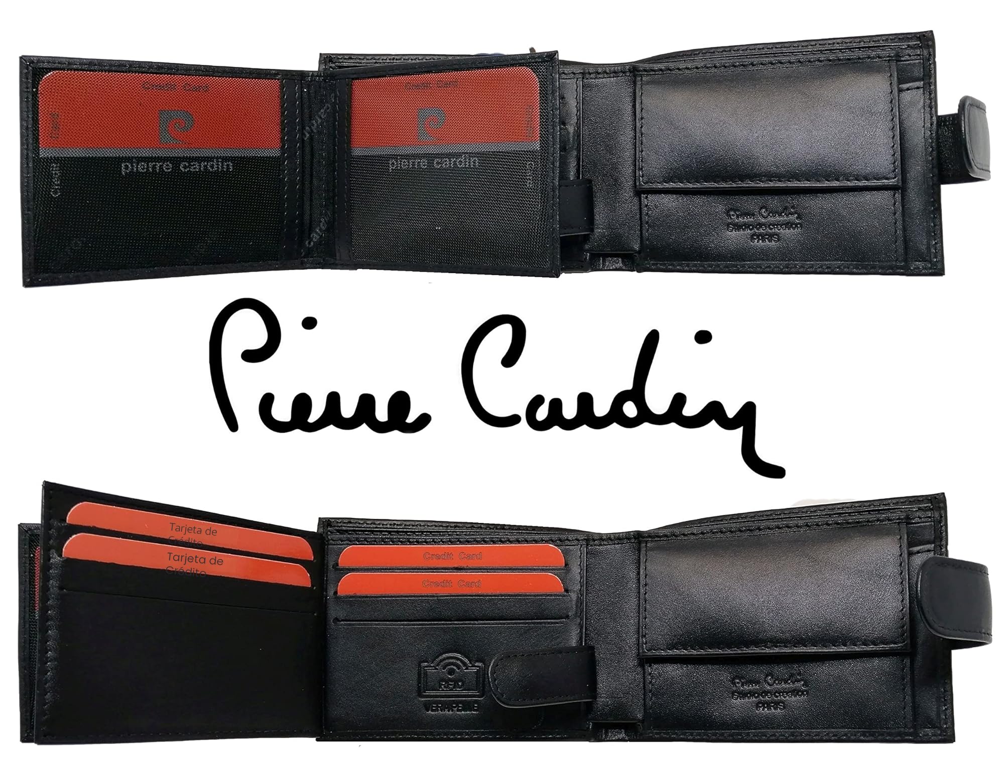 Pierre Cardin Cartera Hombre, Piel auténtica, Delgada, para Hombre, pequeña Delgada, RFID, Regalo, Billetera con Monedero, Piel, Porta Billetera, Tipo, Negro (Negro)