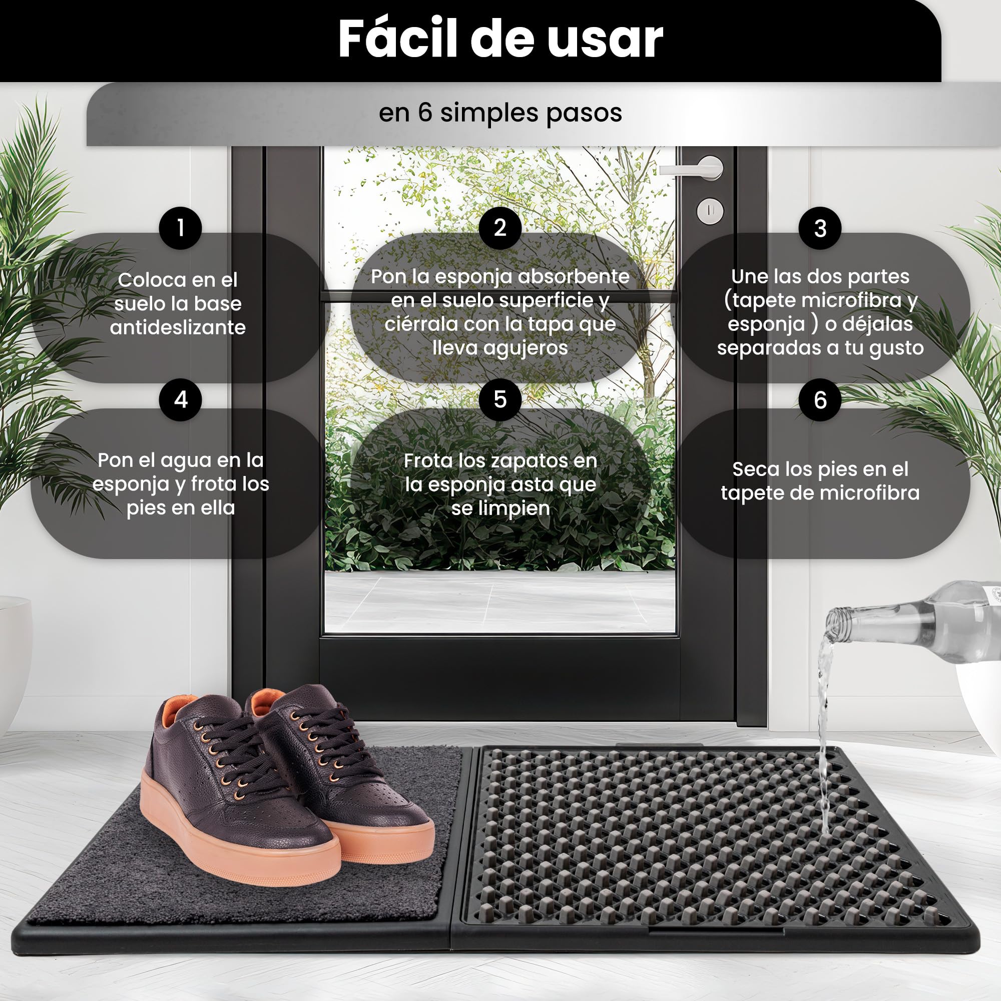 SURIAK Paillasson d'entrée maison désinfectant pour extérieur et intérieur 83 x 45 x 2 cm avec éponge absorbante et séchage en microfibre - Paillasson extérieur pluie - Paillasson d'entrée