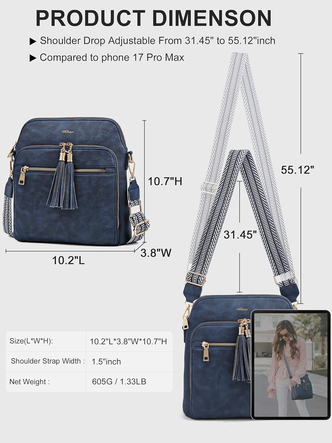 Women's Leather Crossbody Bags Anti Theft Purses RFID Blocking Handbags Trendy Travel Adjustable Strap Tassel - Image 5