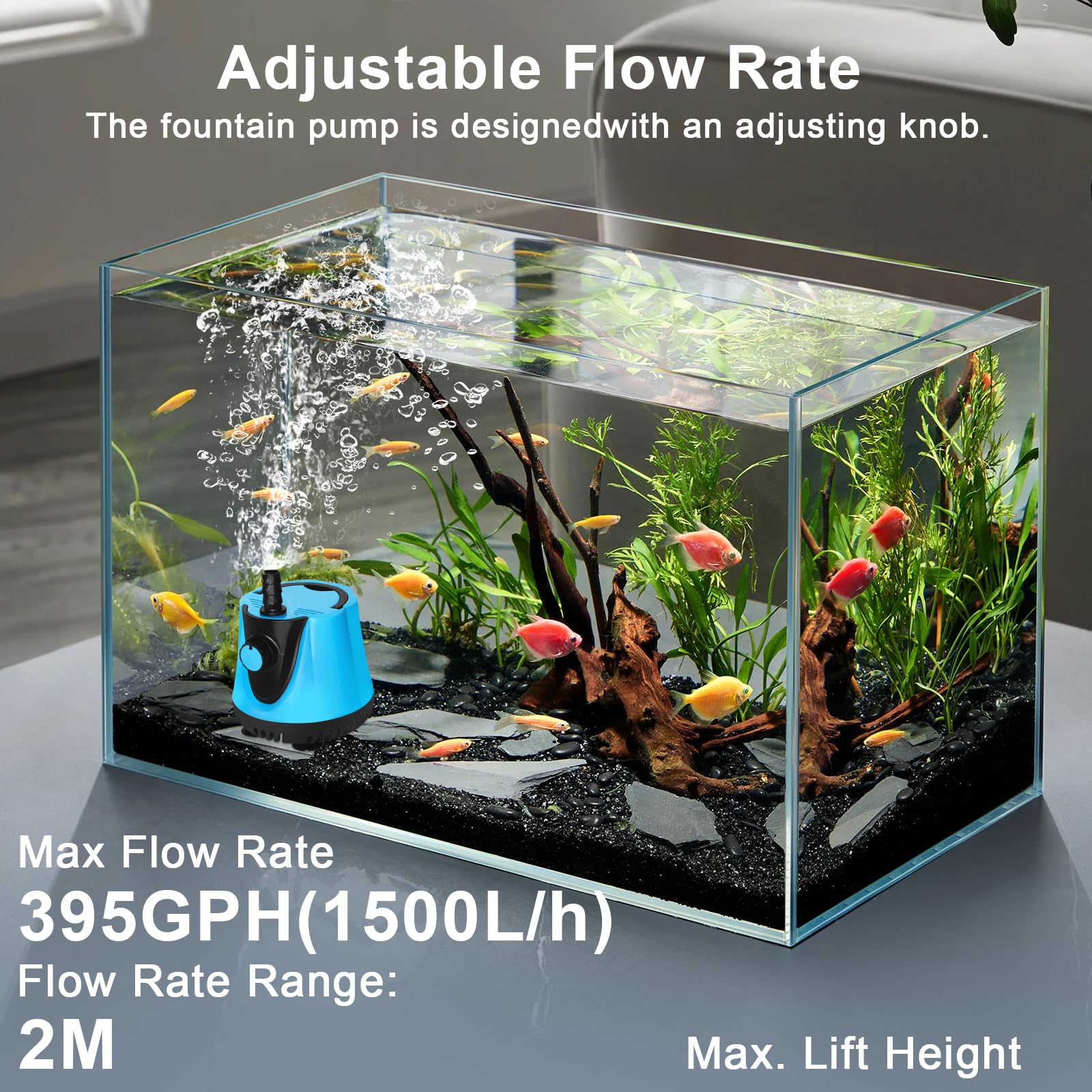 Bomba de Agua, 25W MAX 1500 L/H Bomba de Agua Sumergible, Bomba de Acuario, Bomba de Fuente, para Acuarios, Jardines, Fuentes, Estanques - 3