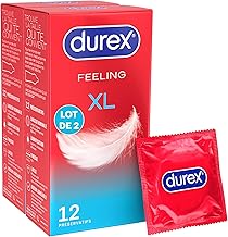 Durex Feeling XL - 24 Condoms Thin and Extra Large for Men, Nominal Width 60 mm
