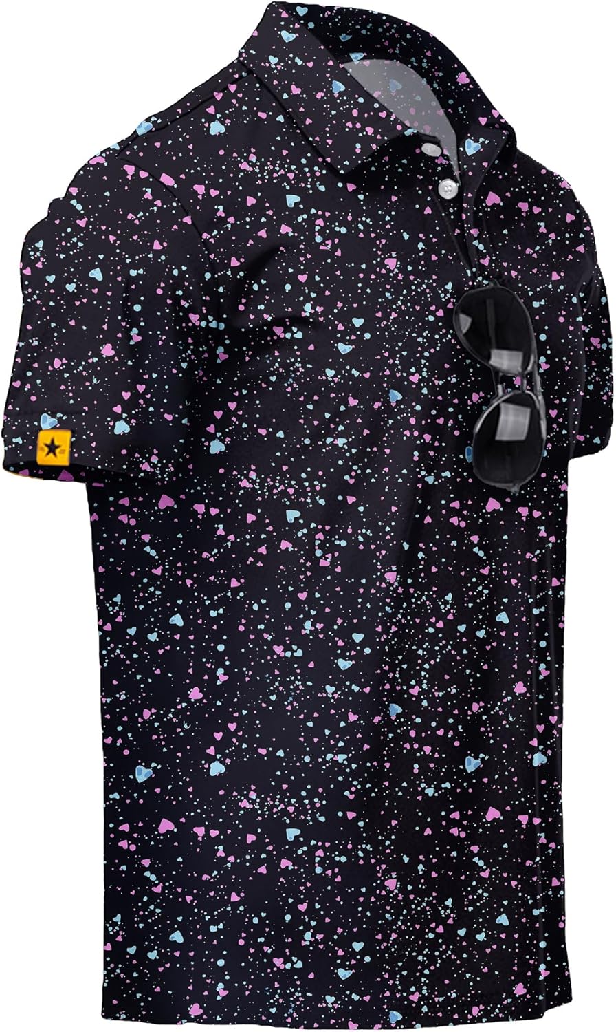 ZITY Mens Golf Polo Shirts Short Sleeve UPF 50+ Performance Moisture Wicking Print Pattern Casual Collared Golf Shirt for Men