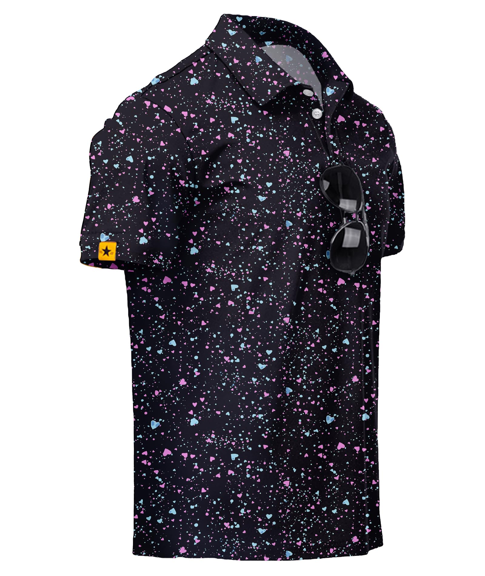 Mens Golf Polo Shirts Short Sleeve UPF 50+ Performance Moisture Wicking Print Pattern Casual Collared Golf Shirt for Men