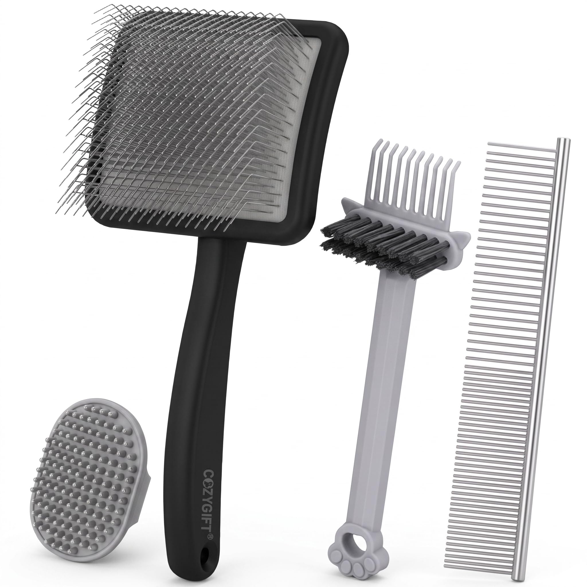 COZYGIFT Slicker Brush for Dogs, Large Long Pin Dog Grooming Brush for Doodles Goldendoodles Poodles Labradoodle Bernedoodles, 4 Pcs Wooden Handle for Mats Tangles - Black