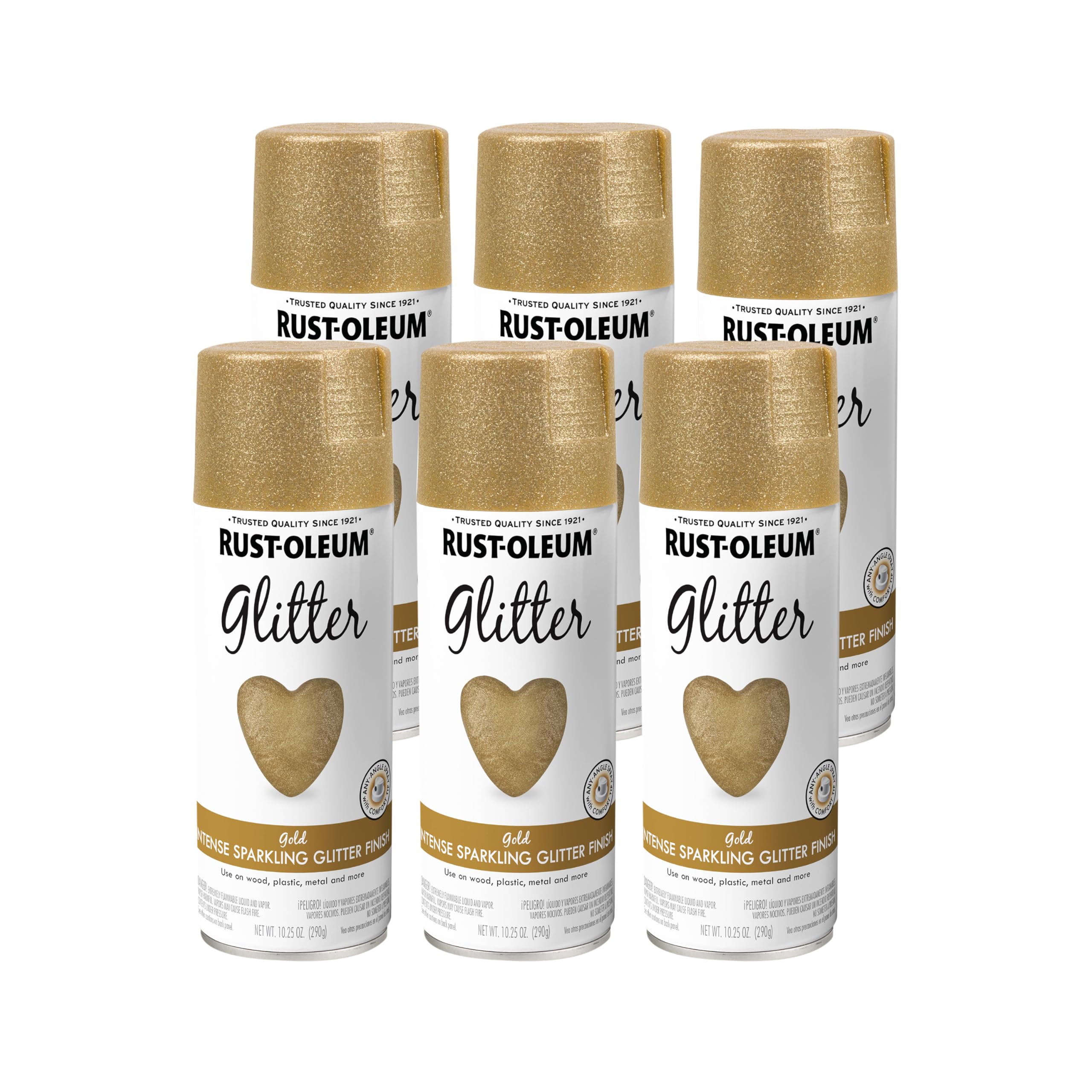 Rust-Oleum 301495-6PK Specialty Glitter Spray Paint, 10.25 oz, Gold, 6 Pack