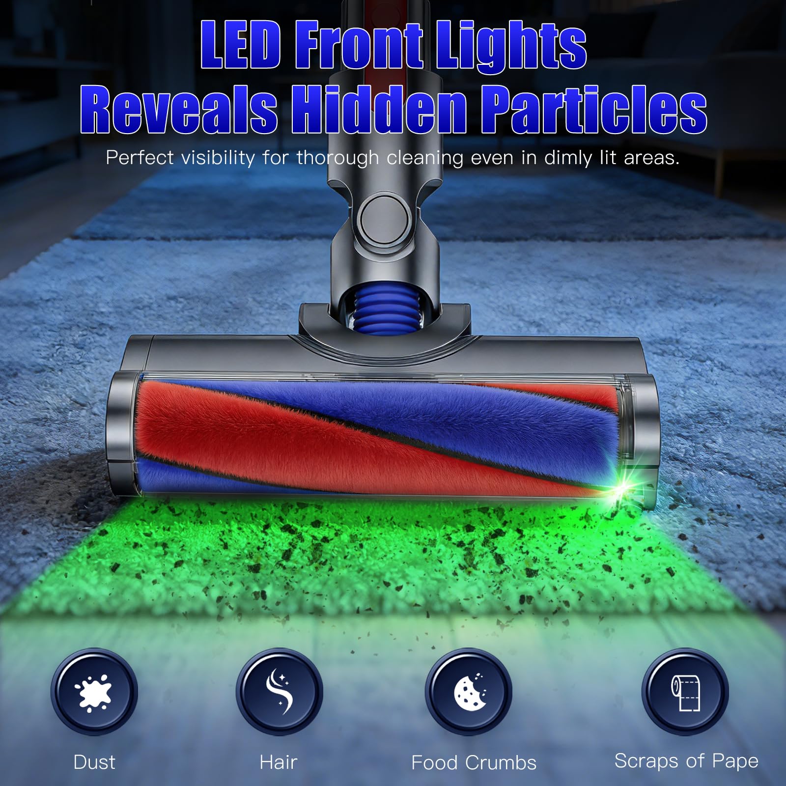 Testina a Rullo Morbido di Ricambio per Dyson V7 V8 V10 V11 V15, Spazzola per Pavimenti Duri con Sgancio Rapido e Luce Verde Rileva Polvere, Bocchetta Motorizzata per Legno e Piastrelle