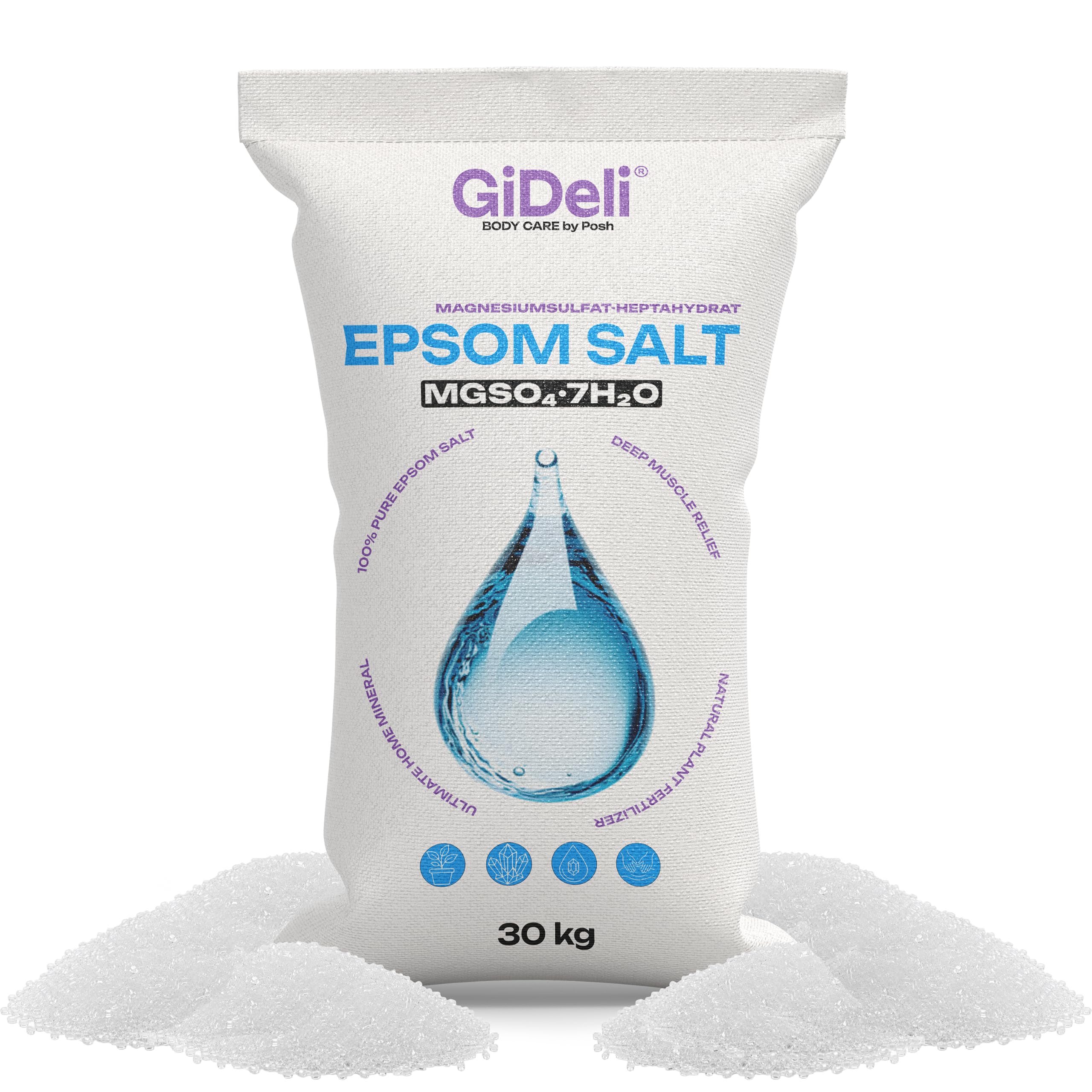 GiDeli Epsom sale da bagno Sale Epsom, solfato di magnesio puro eptahidrato, qualità farmaceutica (30 kg)