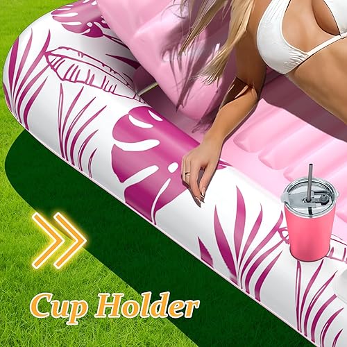 Miniatura 6 de Rrtizan Balsas inflables de bronceado para adultos, flotadores de piscina para adultos de 83.5 x 52.4 pulgadas con almohada, portavasos y asas